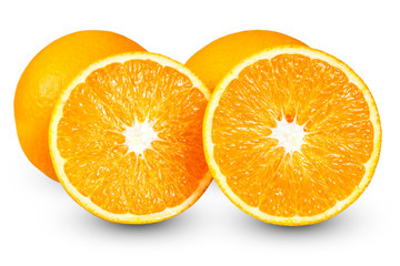 Fresh orange fruits, sliced. rich with vitamins.  isolated on white background