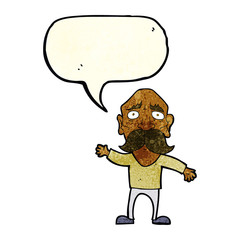 cartoon worried old man with speech bubble