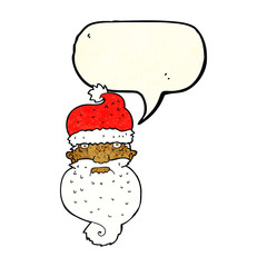 cartoon grim santa face with speech bubble