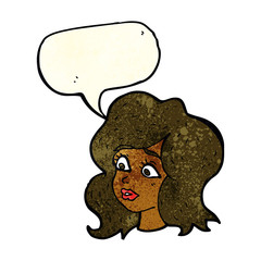 cartoon woman looking concerned with speech bubble