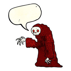 cartoon spooky halloween costume with speech bubble