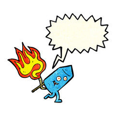 cartoon funny firework character with speech bubble