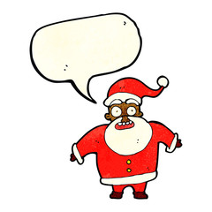 cartoon shocked santa claus with speech bubble