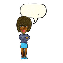 cartoon annoyed woman with speech bubble