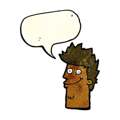 cartoon happy man face with speech bubble