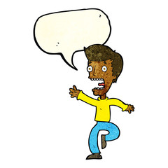 cartoon terrified man with speech bubble