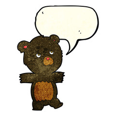 cartoon cute black bear with speech bubble