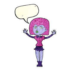 cartoon vampire girl with speech bubble