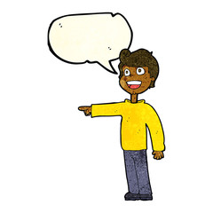 cartoon man pointing and laughing with speech bubble