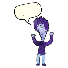 cartoon vampire man with speech bubble