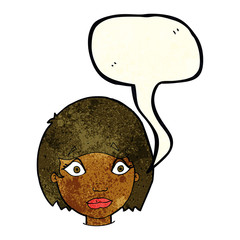 cartoon worried female face with speech bubble