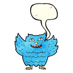 cartoon happy owl with speech bubble
