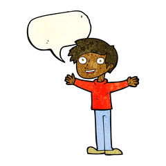 cartoon enthusiastic man with speech bubble