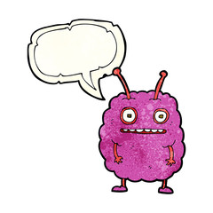 cartoon funny alien monster with speech bubble