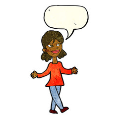 cartoon woman with no worries with speech bubble