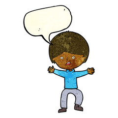 cartoon boy panicking  with speech bubble