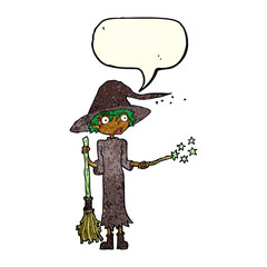 cartoon witch casting spell with speech bubble