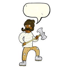 cartoon man with axe with speech bubble