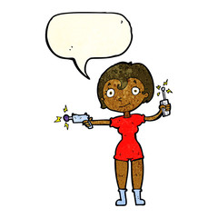 Obraz na płótnie Canvas cartoon future space girl with speech bubble