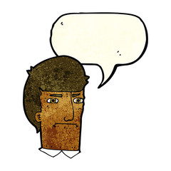 cartoon man narrowing eyes with speech bubble