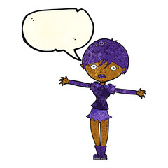 cartoon vampire girl with speech bubble