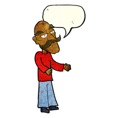 cartoon old man with mustache with speech bubble