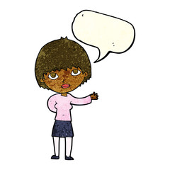 cartoon woman explaining with speech bubble