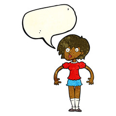 cartoon surprised woman with speech bubble