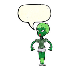 cartoon zombie monster woman with speech bubble