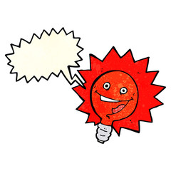 happy flashing red light bulb cartoon  with speech bubble