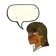 cartoon serious woman with speech bubble