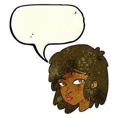 cartoon curious woman with speech bubble