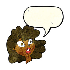 cartoon shocked female face with speech bubble