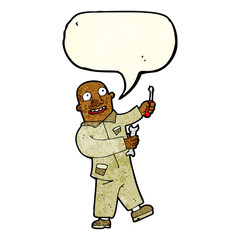 cartoon mechanic with speech bubble