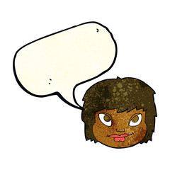 cartoon female face with speech bubble