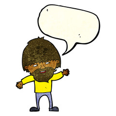 cartoon happy bearded man waving with speech bubble