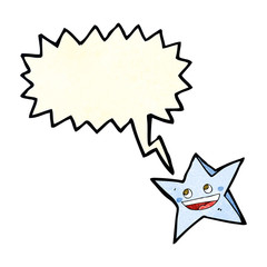 cartoon happy star character with speech bubble