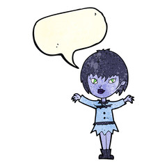 cartoon vampire girl with speech bubble