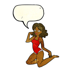 cartoon woman in lingerie with speech bubble