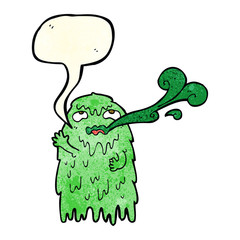 gross cartoon ghost with speech bubble