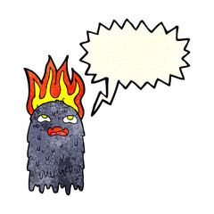 burning cartoon ghost with speech bubble