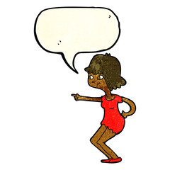 cartoon girl pointing with speech bubble