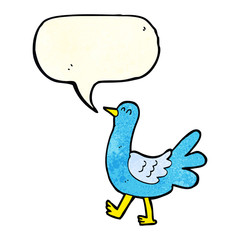 cartoon walking bird with speech bubble