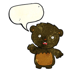 cartoon worried black bear with speech bubble