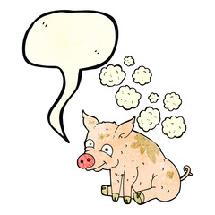 cartoon smelly pig with speech bubble