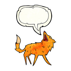 cartoon snapping fox with speech bubble