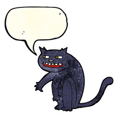 cartoon black cat with speech bubble