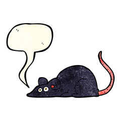 cartoon black rat with speech bubble