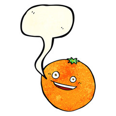 happy cartoon orange with speech bubble