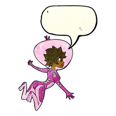 cartoon space woman with speech bubble